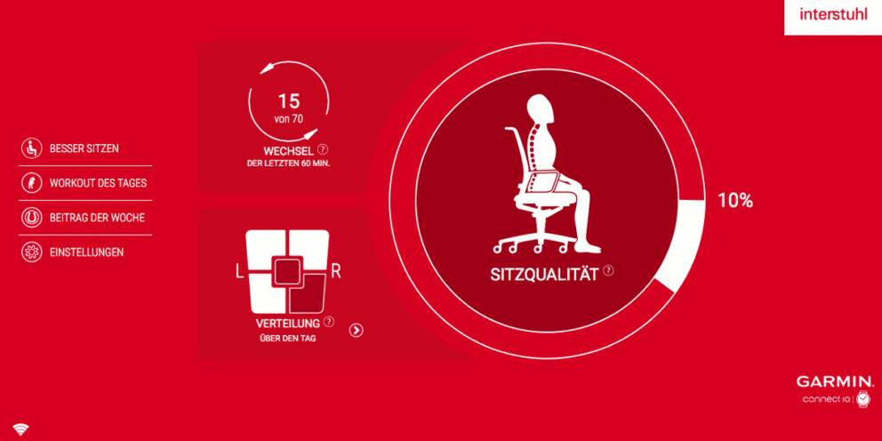Screenshot aus der Garmin Connect IQ App, die die Sitzqualität anzeigt