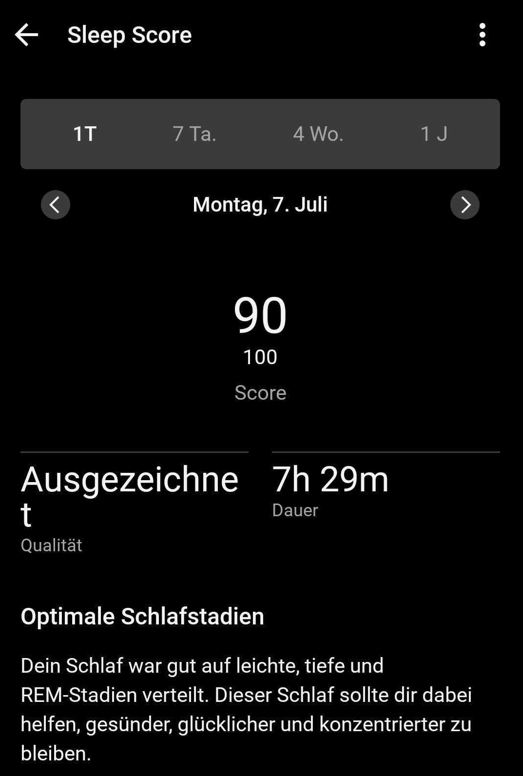 Garmin Connect Sleep Score 90