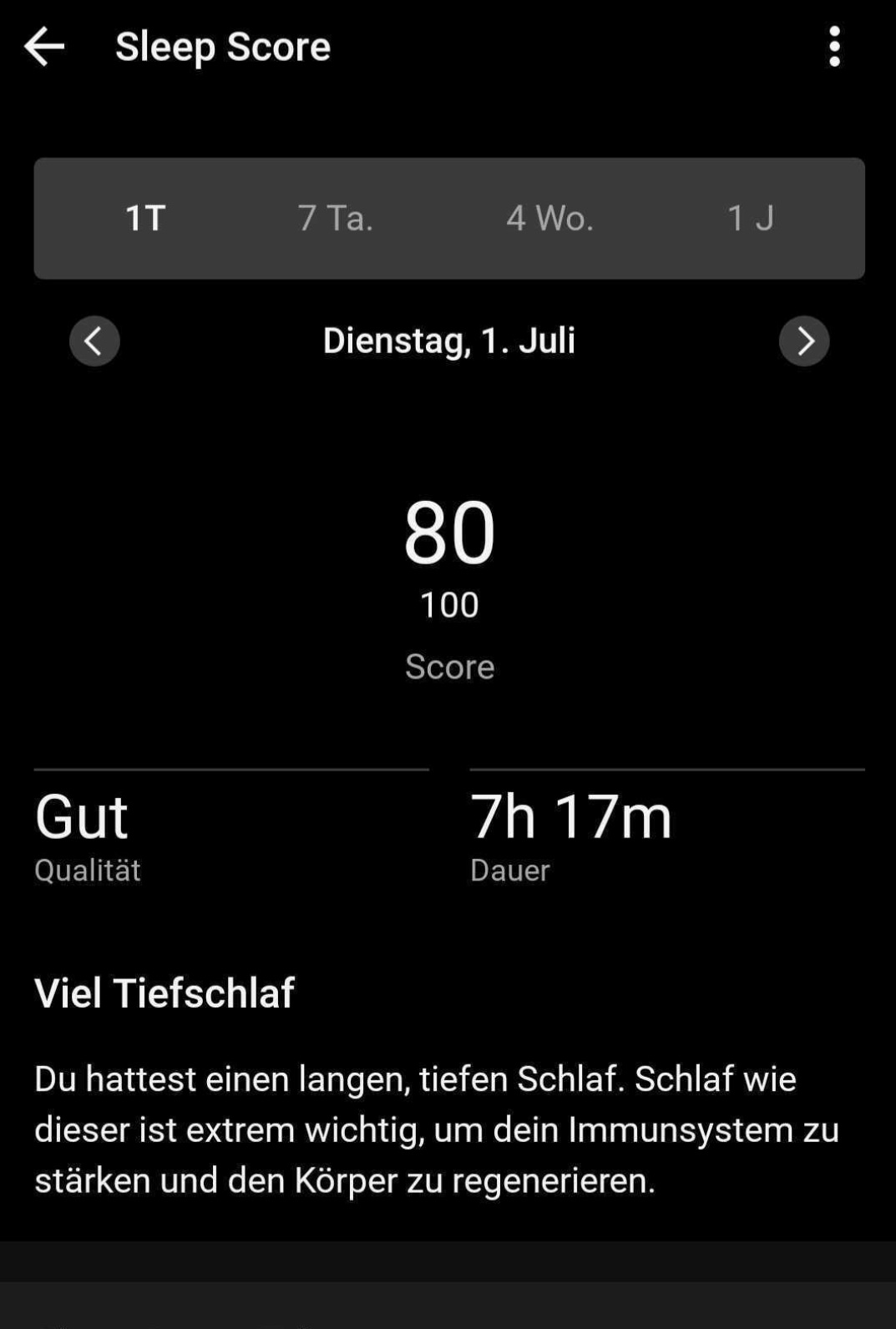 Garmin Connect Sleep Score 80