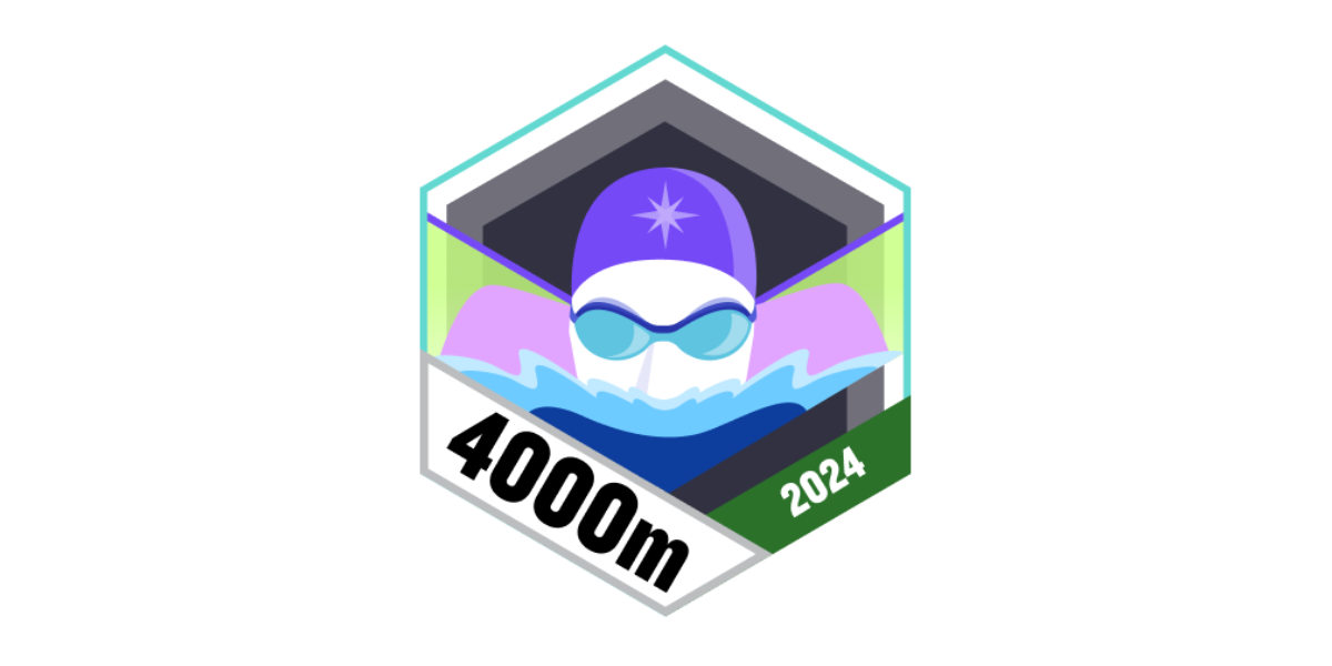 Garmin Badges Februar 2024 4000 Meter schwimmen