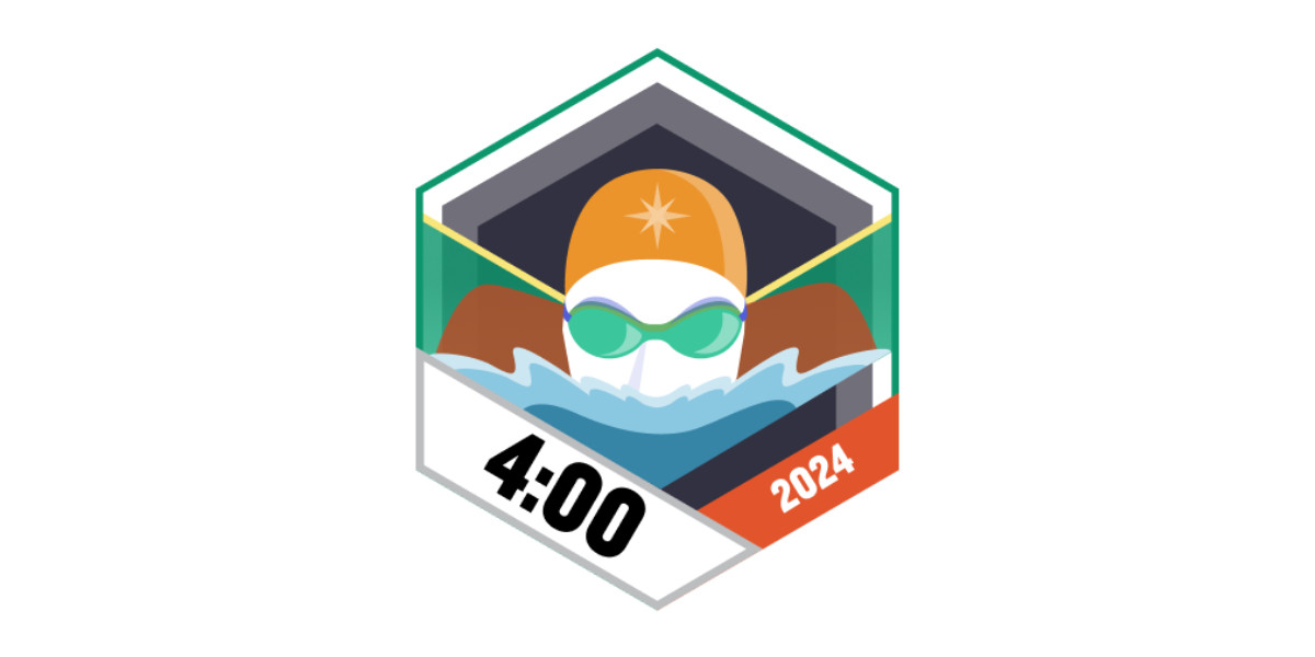 Garmin Badges April 2024 4 Stunden Schwimmen