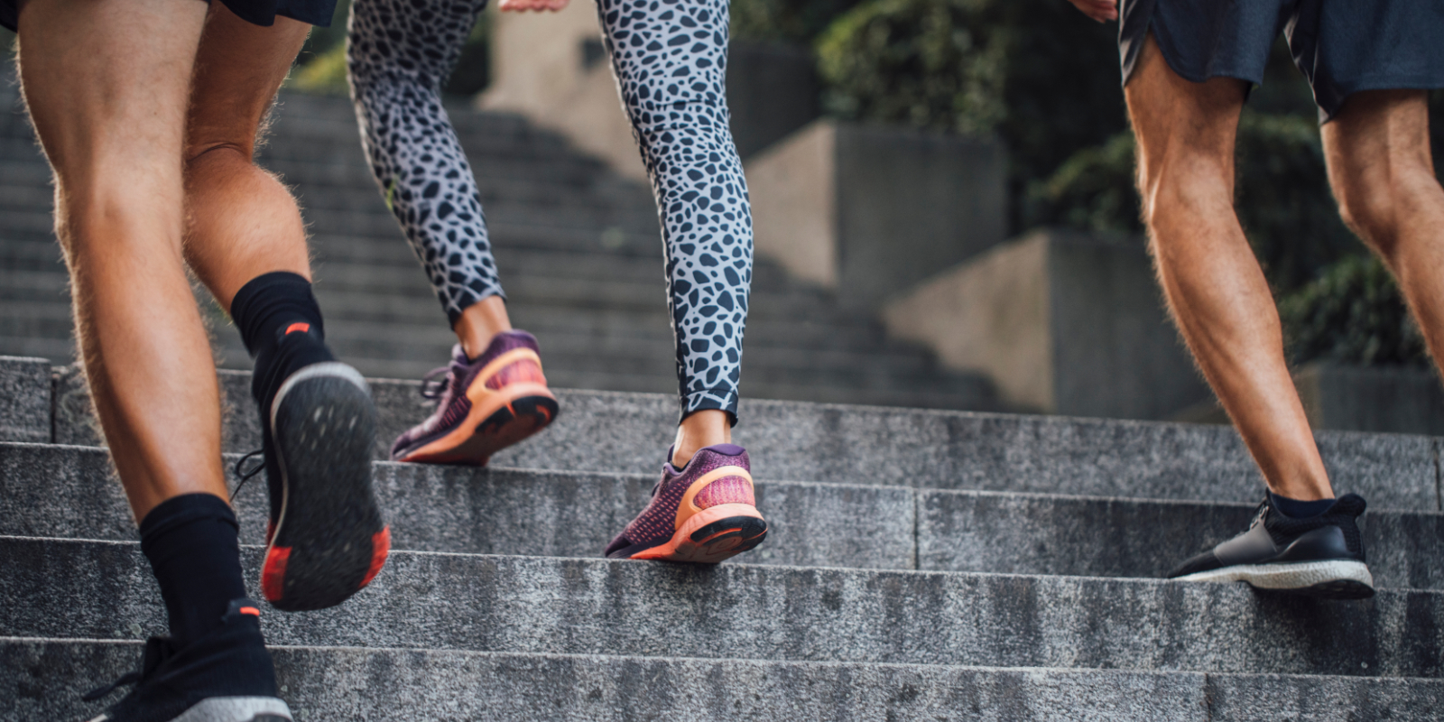 3 Läuferinnen gehen eine Treppe hoch