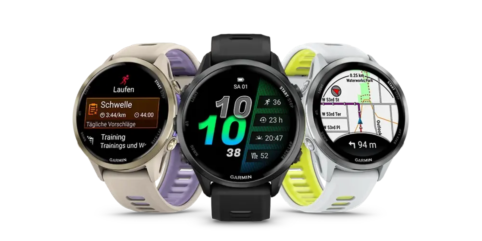 Die 3 Farbvarianten des Forerunner 970 von Garmin.